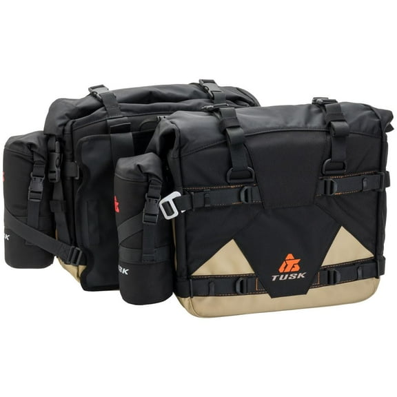 Tusk 2032150003 Pilot Pannier Bags with Bottle Holders - Black/Tan