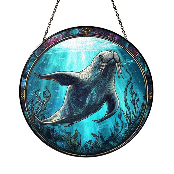 Tusked Walrus Ocean Suncatcher Vibrant Item Hanging Present Round Art