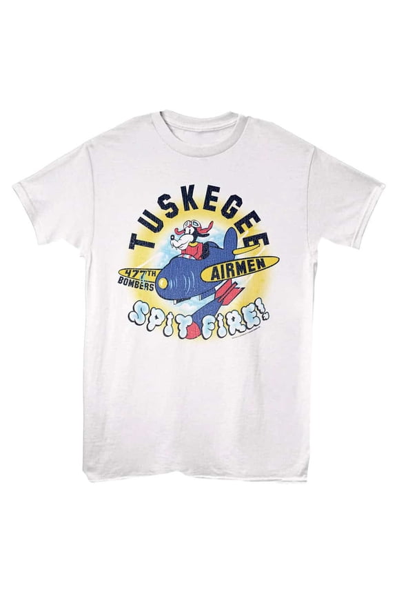 Tuskegee Airmen 477th Bombers Spit Fire Men's T Shirt (White, AdultS)