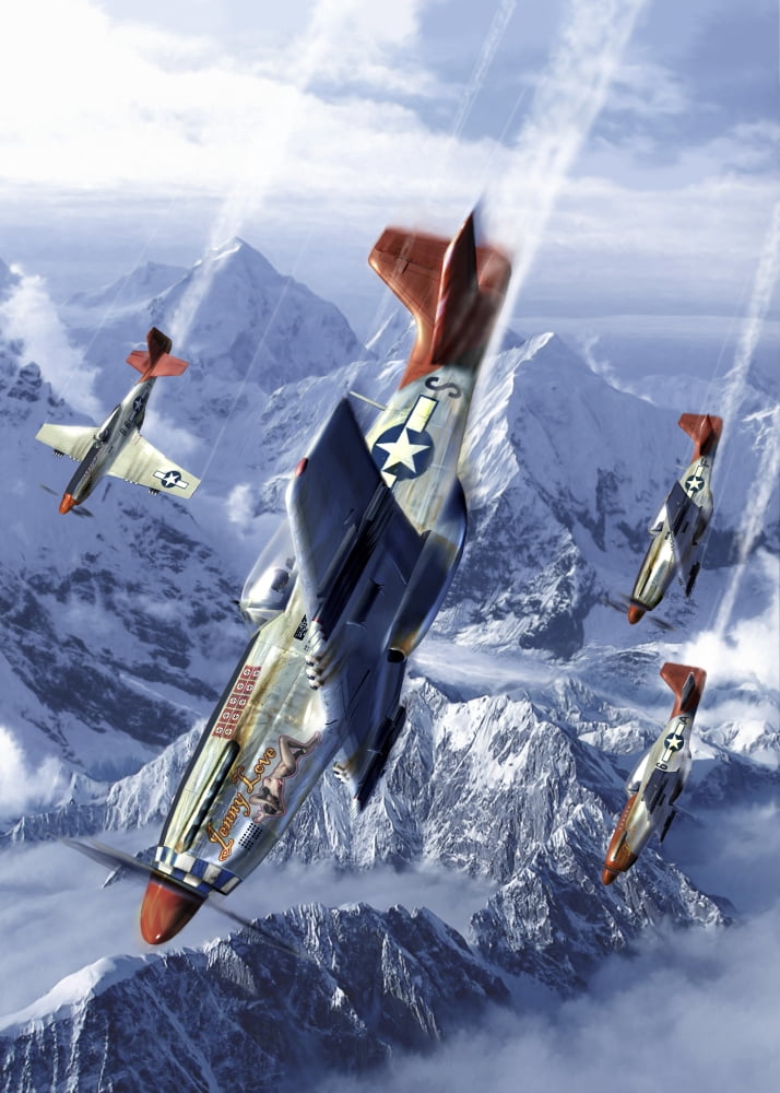 Tuskegee airmen flying near the Alps in their P-51 Mustangs Canvas Art - Kurt MillerStocktrek Images (12 x 17)