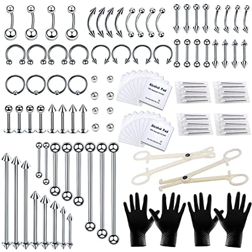 Tustrion 118PCS Nose Piercing Kits Ear Piercing Kit for All Piercings,Stainless  Steel Piercing Jewelry Kit 14G 16G for Ear Cartilage Tragus Nose Septum Lip  Nipple Piercing Tools