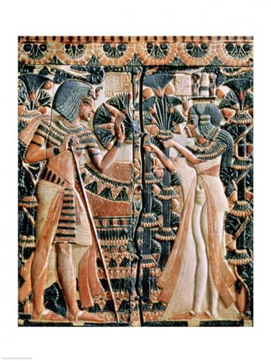 Tutankhamun and his wife Ankhesenamun in a garden Canvas Art - (18 x 24)