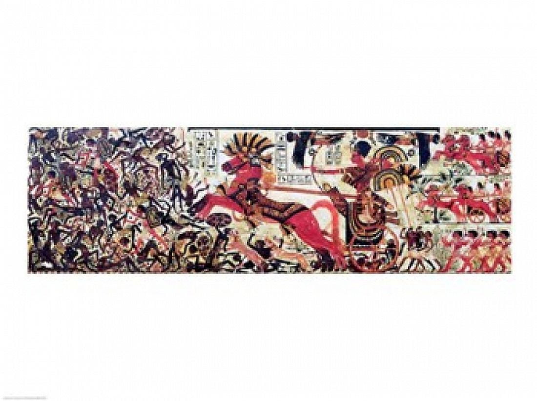 Tutankhamun on his chariot attacking Africans Canvas Art - (24 x 18)