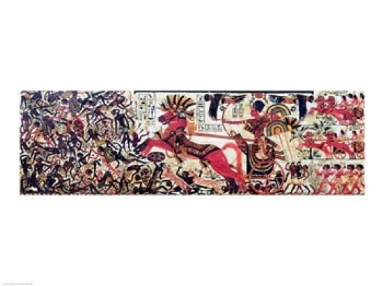 Tutankhamun on his chariot attacking Africans Canvas Art - (36 x 24)