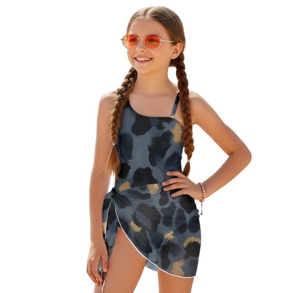 Tutolipy Abstract Leopard Print Sun Protection Girls Swimsuit, Polyester Material Removable Bra Girls One Piece Swimsuits for Swimwear 15-16 Years Old