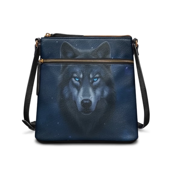 Tutolipy Adjustable Shoulder Strap Purse for Weekend Activities Dating, PU Leather Waterproof Shoulder Crossbody Bag, Blue Eyed Wolf Print