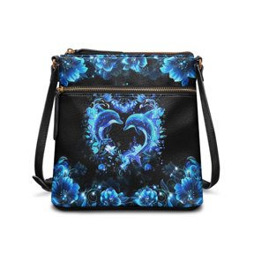 Tutolipy Adjustable Strap PU Leather Shoulder Crossbody Bag for Work Daily Outings, Large Space Waterproof Sling Bag, Heart Dolphin