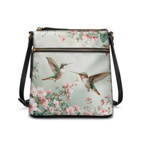 Tutolipy Adjustable Strap Purse Satchel for Daily Shopping, PU Material Waterproof Shoulder Bag, Hummingbird Floral Design