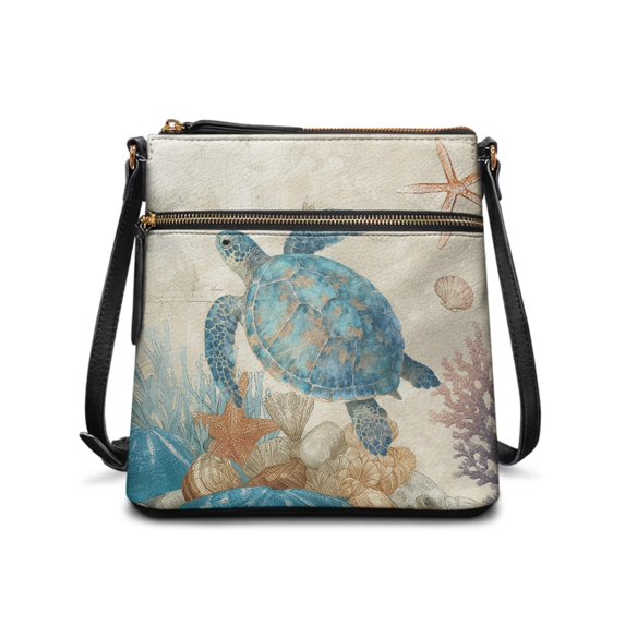 Tutolipy Adjustable Strap Women's Shoulder Crossbody Bag for Outings Daily, PU Leather Stylish Single Shoulder Bag, Sea Turtle and Marine Life