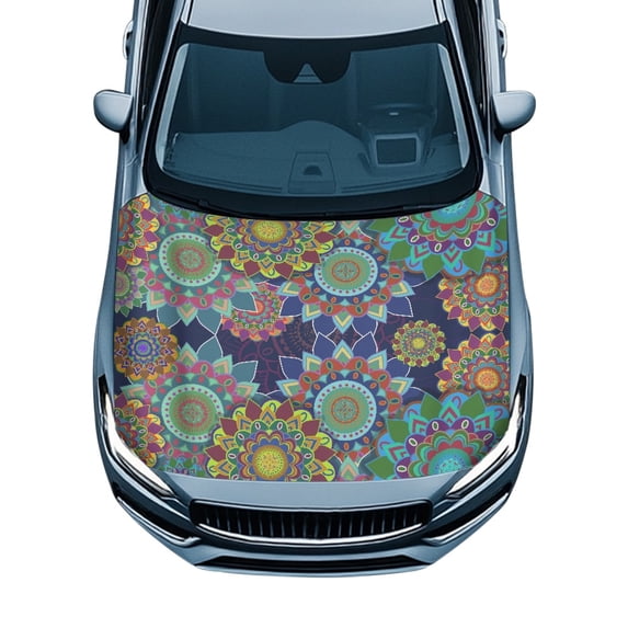Tutolipy All-Season Protection Car Hood Cover, Mandala Pattern Car Hood Cover Protector Stretch Fabric Waterproof Auto Accessories for Sedans Trucks Pickup