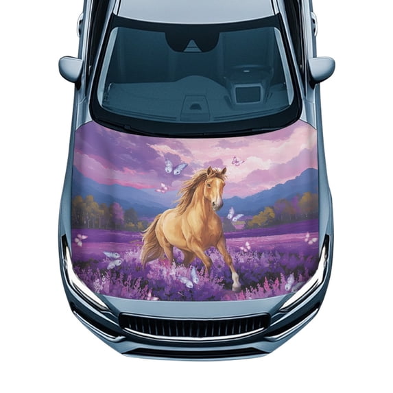 Tutolipy Auto Exterior Accessories for Sedans Van Car, Horse Butterfly Design Car Hood Cover Stretch Fabric, Automotive Accessories Hood Covers for Cars