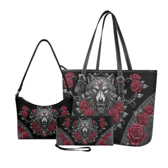 Tutolipy Blue Vintage Floral & Bird 3 Piece Tote Bag Set for Women, Zipper Shoulder Bag with Lightweight Hobo Purse, with Daily Use Underarm Bag for Work