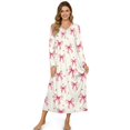 thumbnail image 1 of Tutolipy Bow Printed Nightgowns for Women V Neck Sleepwear Full Length Nightshirts Long Sleeve Loungewear for Home, XL, 1 of 7