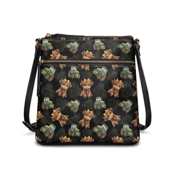 Tutolipy Bull Tractor Pattern Waterproof Crossbody Purse for Short Trips Outdoor, Lightweight Multiple Zipper Pockets Crossbody Shoulder Bag Adjustable Strap Crossbody Bag
