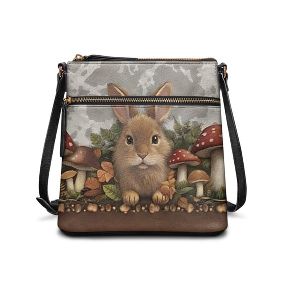 Tutolipy Bunny Mushroom Pattern Satchel Bag, Lightweight Purse Satchel PU Material Durable Shoulder Bag for Leisure Time Outings