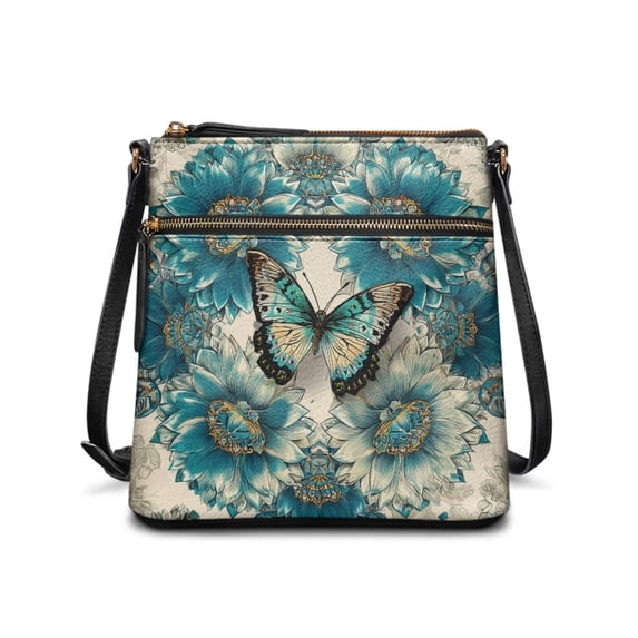 Tutolipy Butterfly and Floral Patterns Roomy Interior Space Ladies Crossbody Bag for Travel, Adjustable Strap Design Durable Shoulder Bag Waterproof Crossbody Purse