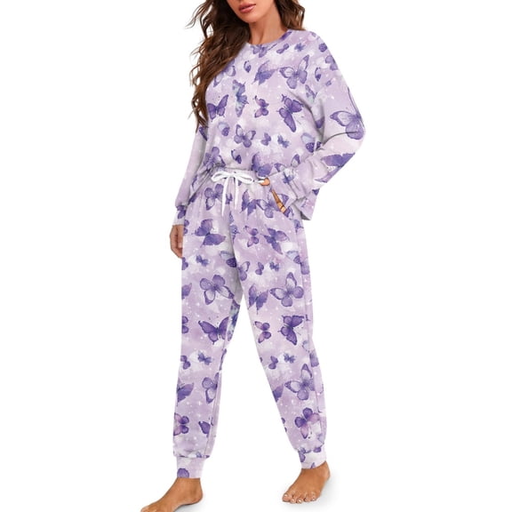 Tutolipy Butterfly Printed Pajama Set for Women Heart Printed Sleepwear Comfy Loungewear Long Sleeve Shirt and Pajama Pants Lounge Sets, 2XL