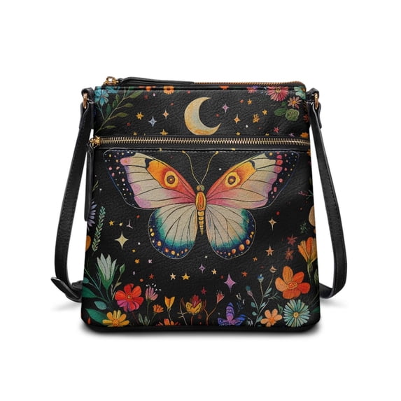 Tutolipy Butterfly and Moon Pattern Crossbody Bag Satchel Bag, Adjustable Strap Water-Resistant Shoulder Crossbody Bag Waterproof for Work Daily
