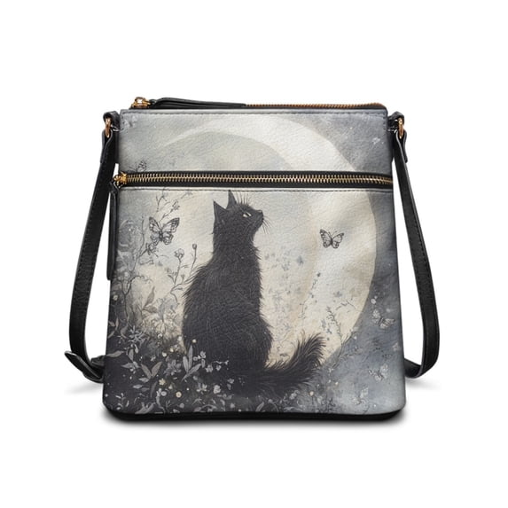 Tutolipy Cat Moon Sling Bag Satchel Bag, Water-Resistant Adjustable Strap PU Crossbody Bag Easy Opening and Closing Design for Everyday Wear Shopping Trip