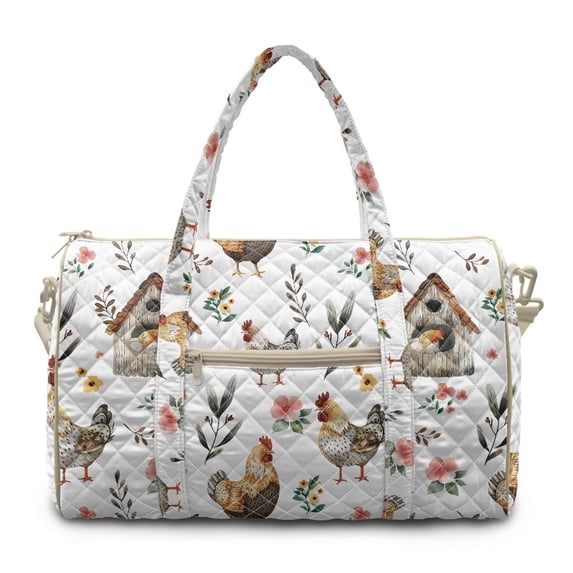 Tutolipy Chicken Floral Pattern Quilted Duffle Bag, Portable Crossbody ...
