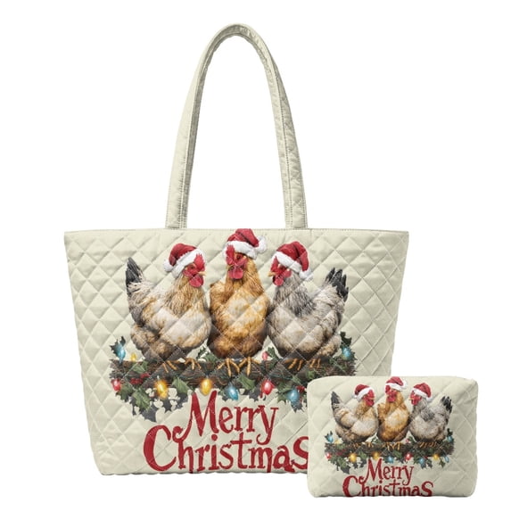 Simpl Patten Tutolipy Christmas 2 Piece Quilted Bag with Holiday Chickens Pattern ...