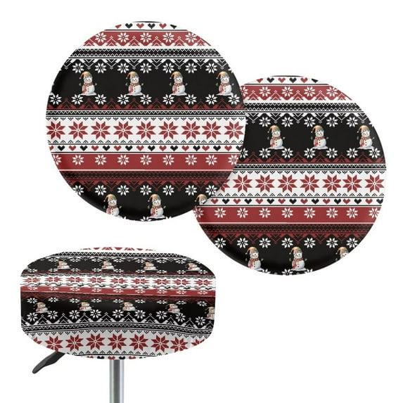 Tutolipy Christmas Bar Stool Seat Cover Set of 2, Snowman Snowflake Print Round Stool Slipcovers, Crease-Resistant Stretchy Circle Chair Covers with Elastic Band