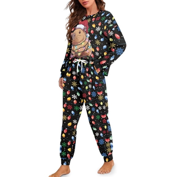 Tutolipy Christmas Pajama Pants Capybara Snowflake Printed Sleepwear Soft 2 Piece Pjs Set Long Sleeve Tops Jogger Pants Pajama Sets, XL