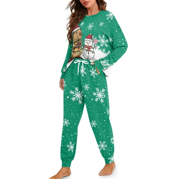 Tutolipy Christmas Pajama Pants Capybara Snowman Printed Pjs Set Cozy Sleepwear with Pockets Snowflake Printed Loungewear for Home, S