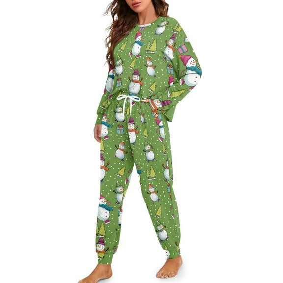 Tutolipy Christmas Pajama Pants Snowman Printed Sleepwear Soft Loungewear Long Sleeve Shirt and Pajama Pants Lounge Sets, 2XL