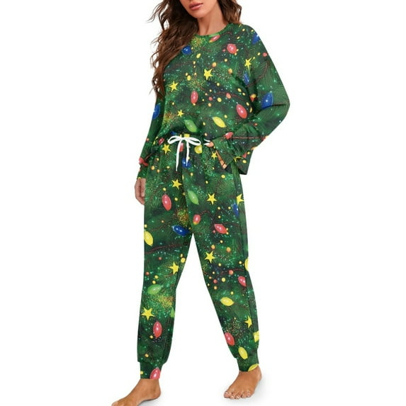 Tutolipy Christmas Pajama Set for Women Lighrt Printed Pjs Set Comfy Sleepwear Long Sleeve Shirt and Pajama Pants Lounge Sets, L