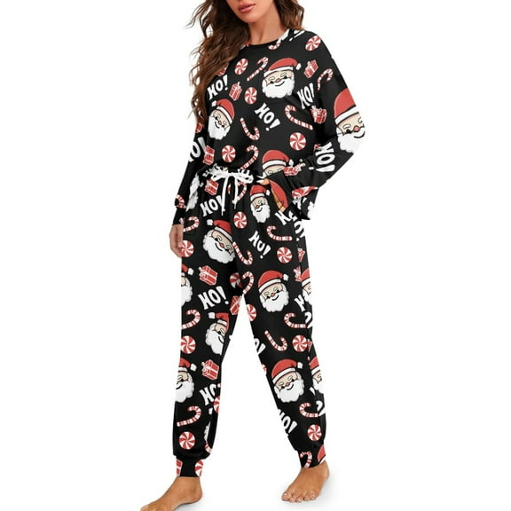 Tutolipy Christmas Pjs Set for Women Santa Claus Printed Sleepwear Drawstring Pajamas with Pockets Lollipop Printed Loungewear with Jogger Pants, 2XL