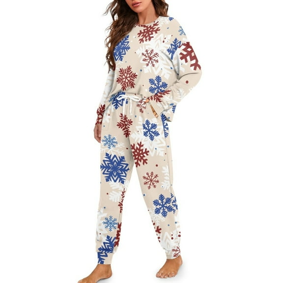 Tutolipy Christmas Pjs Set for Women Snowflake Printed Sleepwear Crewneck Loungewear Long Sleeve Tops Jogger Pants Pajama Sets, XL