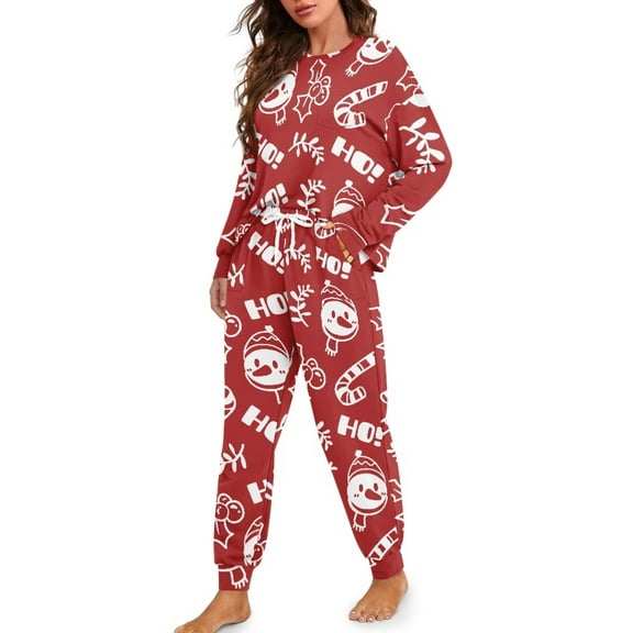 Tutolipy Christmas Pjs Set for Women Snowman Printed Sleepwear Crewneck Loungewear Long Sleeve Tops Jogger Pants Pajama Sets, M