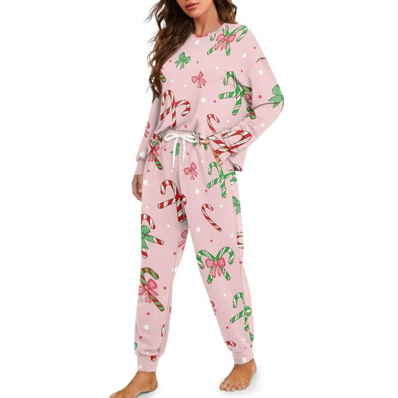 Tutolipy Christmas Pjs Sets for Women Bow Printed Pajama Cozy Loungewear Long Sleeve Sleepwear with Jogger Pants Lounge Set, 2XL