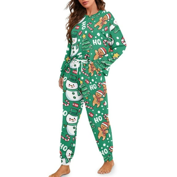 Tutolipy Christmas Sleepwear for Women Snowman Printed Pajama Crewneck Nightwear Long Sleeve Shirt and Pajama Pants Pjs Sets, M