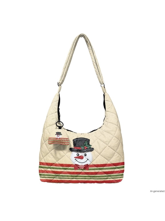 Christmas Snowman Pattern Padded Hobo Purse for Women, Roomy Crossbody Bag with Matching Small Pendant, Adjustable Strap for Holiday Giftsing, Party Outings Daily Commute