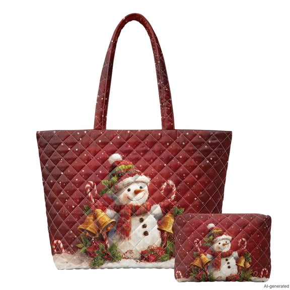 Tutolipy Christmas Snowman Print Quilted Tote Bag Set for Women Versatile Multi-Purpose Tote Xmas Gifts
