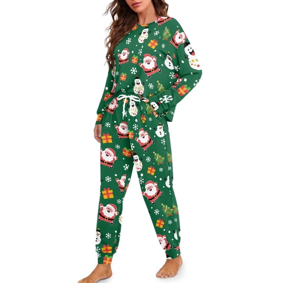 Tutolipy Christmas Tree Printed Sleepwear for Women Snowman Snowflake Printed Pajama Crewneck Nightwear Long Sleeve Shirt and Pajama Pants Pjs Sets, 2XL