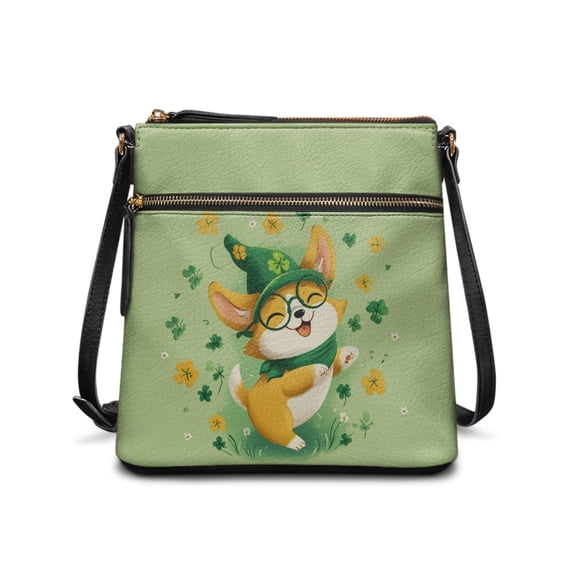 Tutolipy Corgi Clover Waterproof Women's Crossbody Bag for Daily Life Daily Storage, Stylish Adjustable Strap Sling Bag Durable Zipper Closure Women's Single Shoulder Crossbody Bag