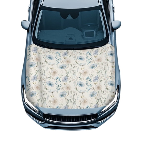 Tutolipy Corrosion Resistant Car Hood Cover, Blue Bouquet Auto Hood Cover Swimsuit Fabric Universal Fit Car Hood Protectors for Sedans Van SUV