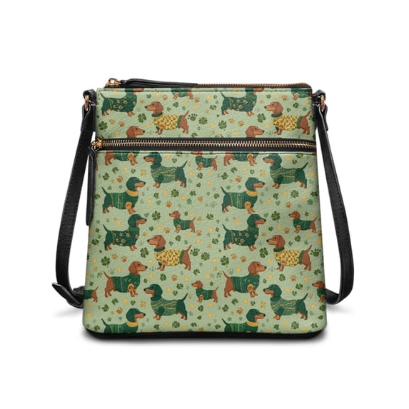 Tutolipy Dachshund Clover Pattern Crossbody Shoulder Bag, Water-Resistant Purse Satchel PU Leather Waterproof Shoulder Crossbody Purse for Everyday Daily Use