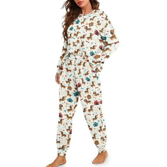 Tutolipy Dachshund Printed Pajama Pants Soft Sleepwear Crewneck Loungewear Long Sleeve Shirt and Pajama Pants Lounge Sets, L