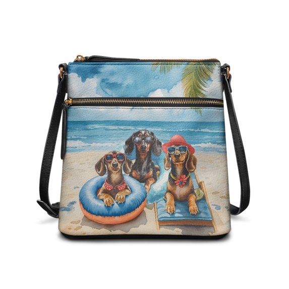 Tutolipy Dachshunds Beach Party Durable Purse Satchel for Travel Daily Use, Fashion Adjustable Strap Women's Crossbody Shoulder Purse Water-Resistant Sling Bag