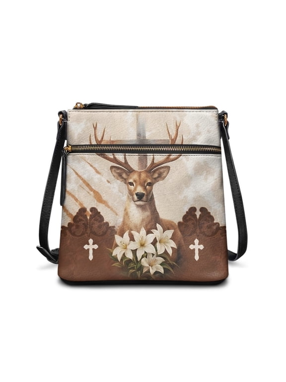 Deer Cross Christian Pattern Women's Shoulder Bag Ladies Crossbody Bag, Waterproof Durable Women's Shoulder Crossbody Bag Spacious for Travel Weekend Activities
