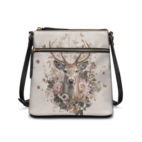 Tutolipy Deer Floral Waterproof Women's Crossbody Bag for Weekend Getaways Daily, Spacious Durable Purse Satchel Fashion Shoulder Bag