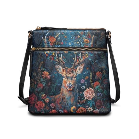Tutolipy Deer Flower Water-Resistant Ladies Crossbody Bag for Work Daily Use, Lightweight Spacious Purse Satchel Waterproof Women's Crossbody Bag