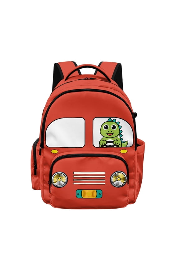 Dinosaur Bus Print Kids Backpack for Boys Girls, Lightweight Bookbag High School Kindergarten College with Large Capacity Adjustable Straps