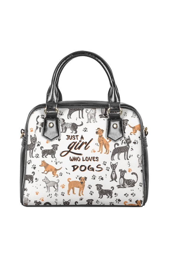 Dog Printed Satchel Handbag Waterproof Leather Tote Handbag Satchel Bags with Adjustable Strap Large Capacity Shoulder Crossbody Bag Satchel Purse with Just A Girl Who Loves Dogs