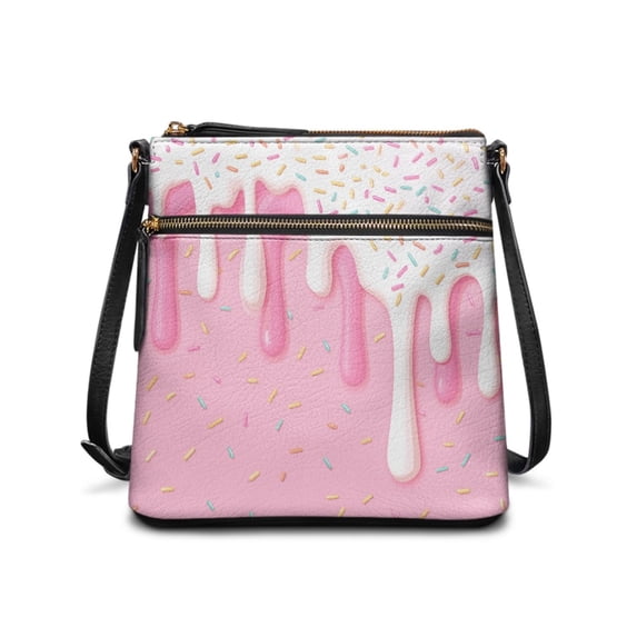 Tutolipy Donut Sprinkles Pattern Crossbody Bag, Water-Resistant Purse Satchel PU Leather Stylish Sling Bag for Shopping Weekend Activities