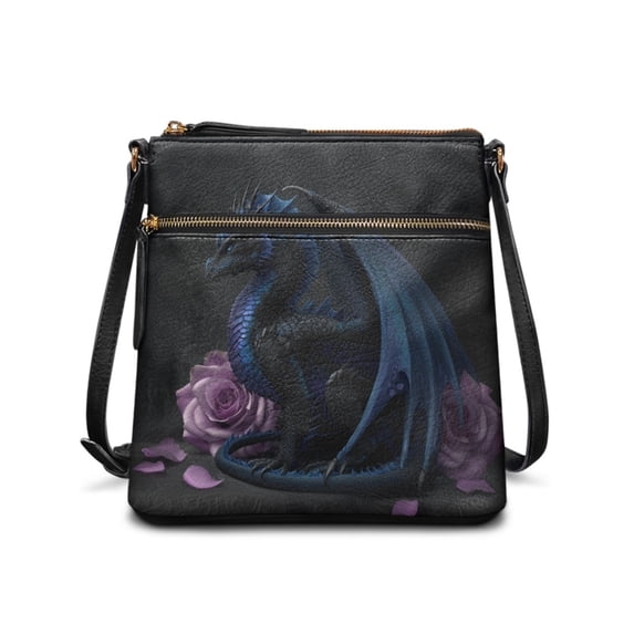 Tutolipy Dragon Rose Decoration Shoulder Purse, Waterproof PU Leather Shoulder Crossbody Bag PU Material Lightweight Satchel Bag for Dating Travel